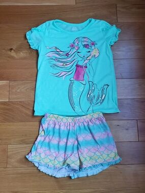 wonder nation Turquoise Mermaid Pajama Set with Pastel Pink Accents